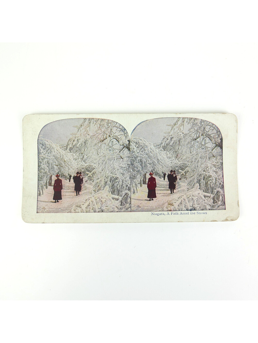 Antique Niagara Falls Stereoview Card Path Amid The Snows Winter Color Photo